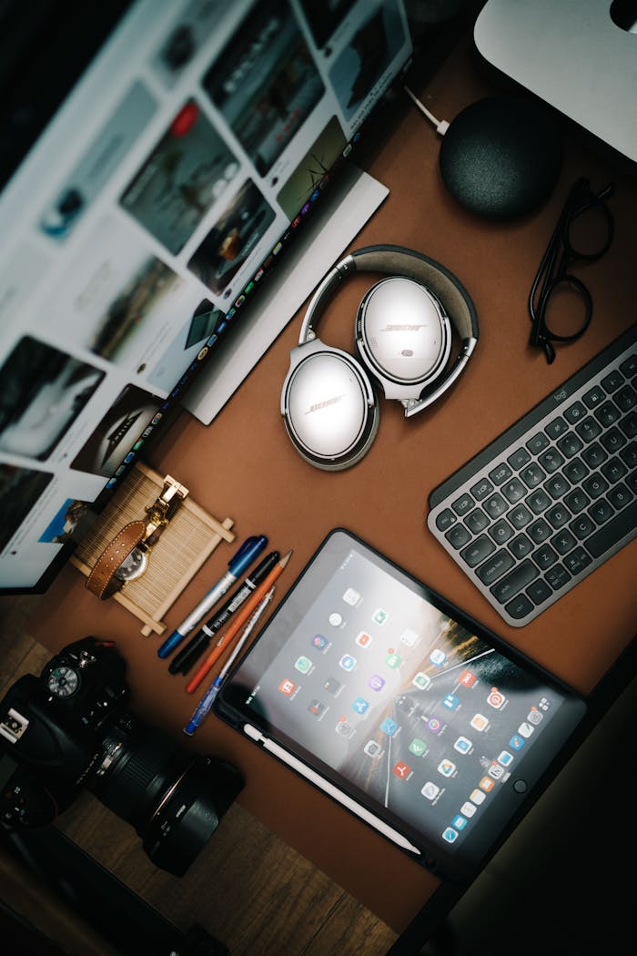Crafting Captivating Headlines: Your awesome post title goes here A top view of a modern desk setup with gadgets and accessories, ideal for tech enthusiasts.
