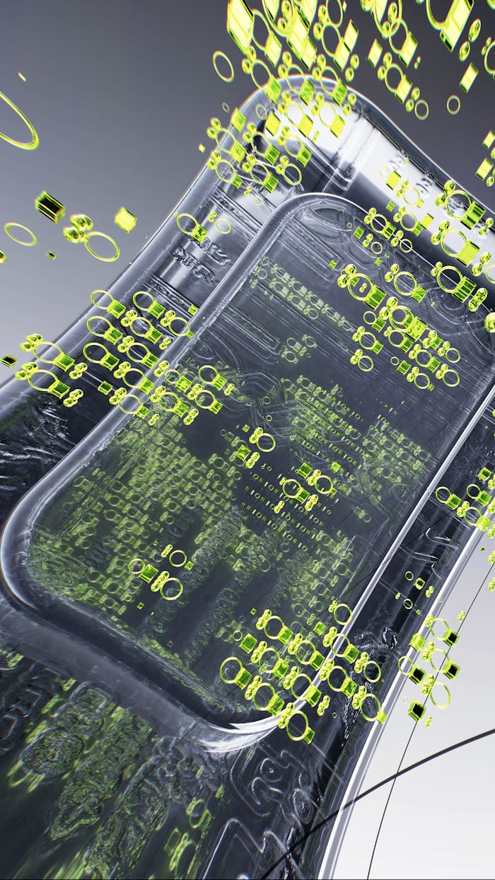 Offerings A dynamic 3D illustration showcasing futuristic technology with neon details.