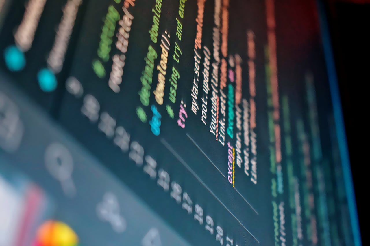 Offerings Vibrant close-up of a computer screen displaying color-coded programming code.