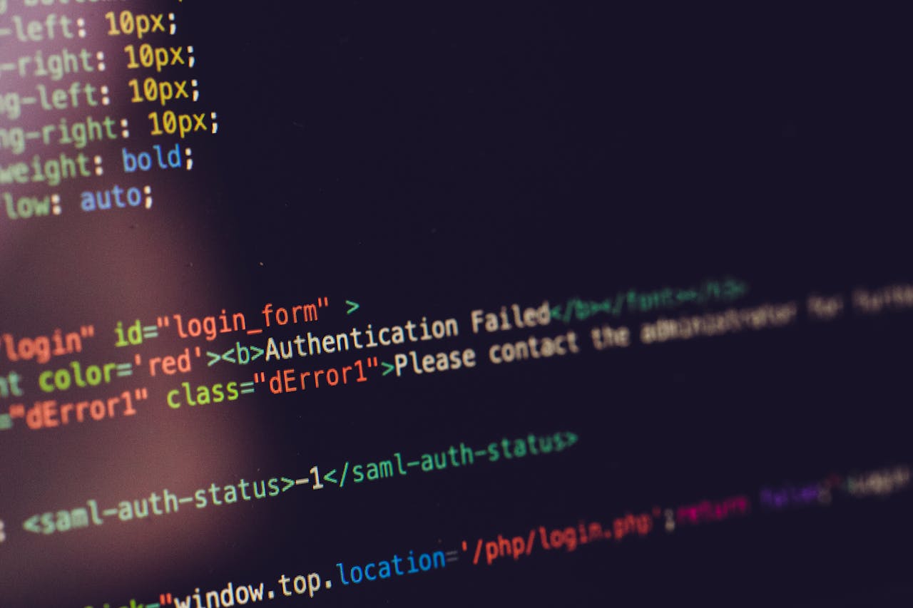 Offerings Close view of computer screen displaying HTML code with an authentication error.